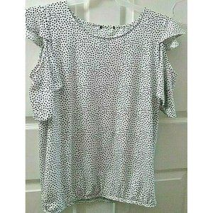 Short Sleeve Cold Shoulder Shirt With Polka Dots
